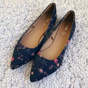 Navy Blue Flats with Flowers